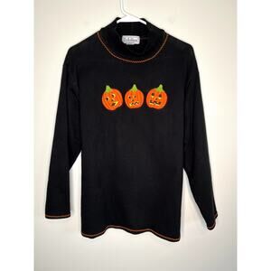 1980s BellePointe Halloween Pumpkins Carved Teacher Granny Turtleneck Shirt M